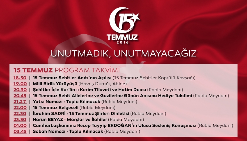 15 Temmuz Program Takvimi 