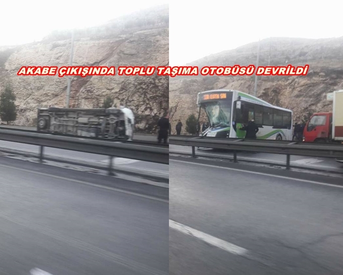 AKABE'DE BELEDİYE OTOBÜSÜ DEVRİLDİ